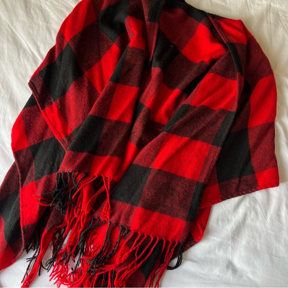 Red & Black Checker Plaid Oversized Shawl
